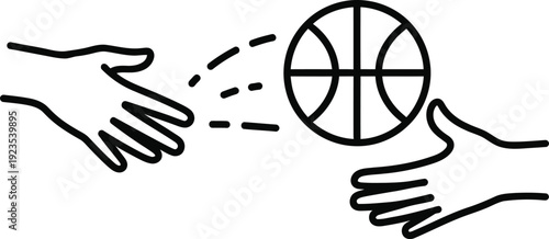 Passing a basketball between two hands in a simple line drawing.