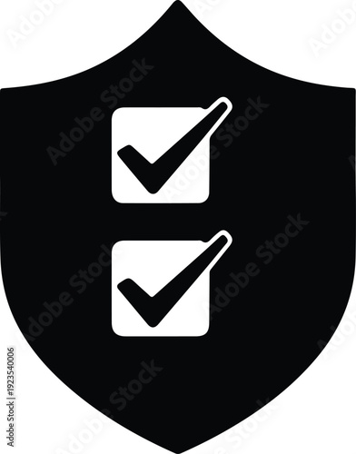 silhouette shield with two checkmarks inside squares vector design