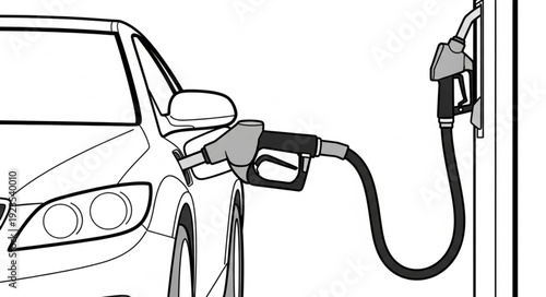 Car Refueling at Gas Station Pump.