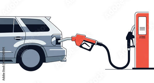 Car Refueling at Gas Station Pump.