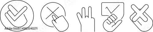 Hand gesture icon illustration set, approval disapproval artwork, selection vector design, feedback graphic pack, interaction symbol collection, counting sketch