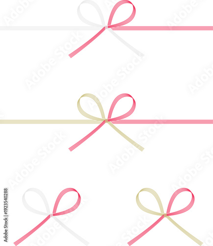 5本蝶結び水引セット（紅白・赤金）和風の縁起ベクター素材 / Mizuhiki Bow Knot Set Vector Illustration