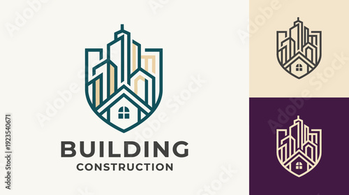 This logo showcases a modern design with skyscrapers and a house, perfect for construction, architecture, and real estate companies aiming for a solid, professional image.