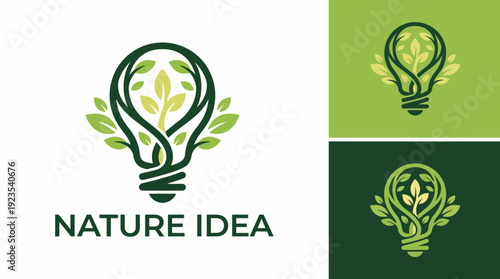 A unique logo featuring a light bulb intertwined with leaves, illustrating the fusion of nature and innovation, ideal for eco-conscious brands and sustainable ideas.