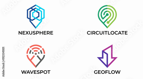 This collection of logos features modern and unique designs using geometric shapes and colors, perfect for tech companies focused on innovation and connectivity.