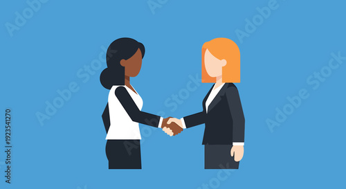 Women shaking hands business partnership agreement.