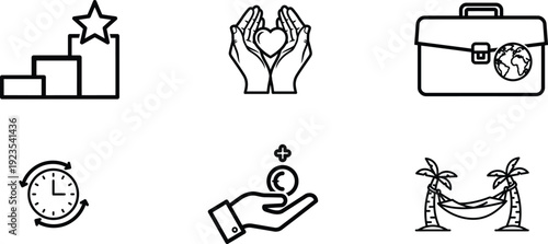 line icons for business finance and travel concepts