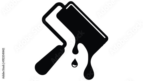 A black silhouette of a paint roller with dripping paint is displayed