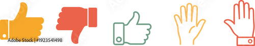 Hand gesture icon illustration set, thumbs up thumbs down artwork, feedback vector design, interaction graphic pack, approval symbol collection, colorful sketch