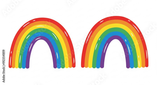 Two colorful rainbows with vibrant hues on white background symbolizing hope and diversity