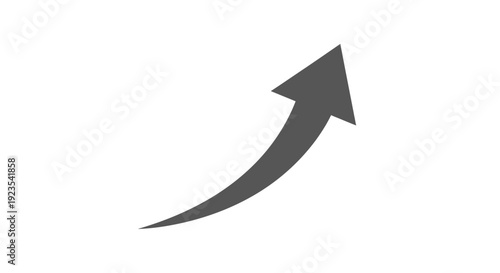 Curved dark grey arrow pointing upwards and to the right on a plain white background, symbolizing growth, progress, and positive trend.