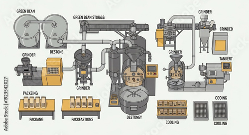 Complex industrial machinery and equipment for manufacturing processes in a factory.