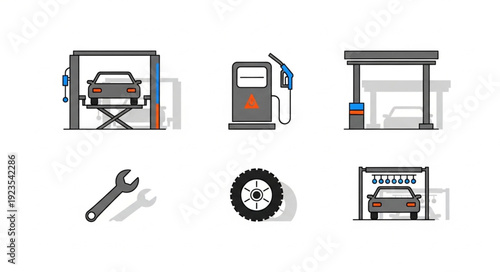 Car Service Station Icons Set.