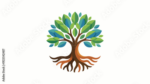 A vibrant and colorful tree logo encapsulates the essence of life, growth, and connection to nature, symbolizing strength, stability, and ecological awareness.
