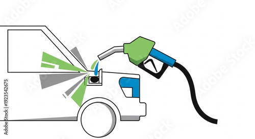 Car Refueling with Gasoline Pump Nozzle.