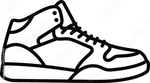 Simple black and white illustration of a high top sneaker with laces and sole.
