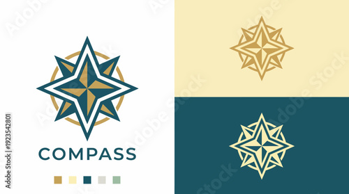 This logo features a modern compass design, symbolizing navigation and direction, displayed in various color schemes that emphasize its versatility and appeal.