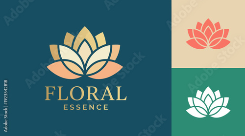 This logo features a stylized lotus flower in soothing colors, embodying beauty and tranquility, perfect for a floral essence brand focusing on natural elegance and premium quality.