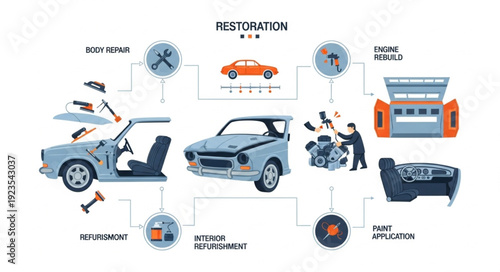 Car Restoration Process Infographic.
