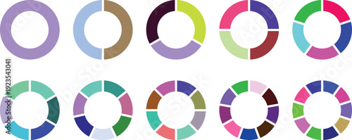Visual assortment of donut charts presenting different proportions and segmented information for reporting