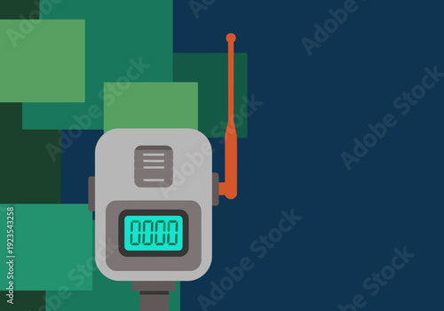 A stylized forest sensor detects fire data. Modern design, vibrant green and gray tones, clear digital display. Ideal for environmental or technology concepts.