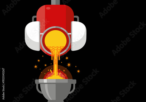 A stylized illustration depicts molten gold pouring from a computer component, symbolizing value from e-waste. Bold, vibrant colors and a graphic style create a striking visual.