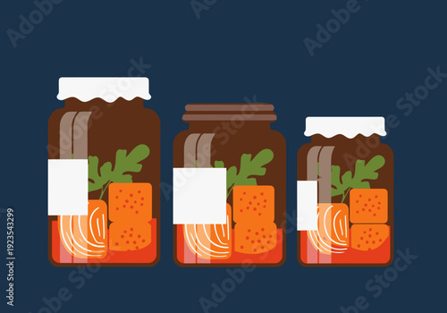 Three jars of fermented food showcase a vibrant microbiome diet. Clean, modern design with a focus on healthy eating. Ideal for food, wellness, and lifestyle visuals.