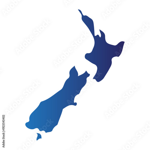 Abstract blue gradient illustration depicting the geographical outline of a prominent island nation in the South Pacific, symbolizing travel and exploration