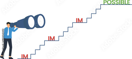 Businessman looking forward vision strategy future success overcoming obstacles possible achievement career ambition goal setting business concept stairway progress