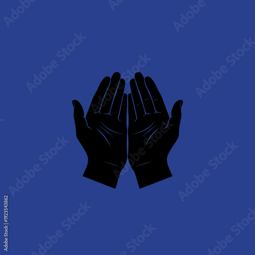 Praying Hands Silhouette Against Blue Background.