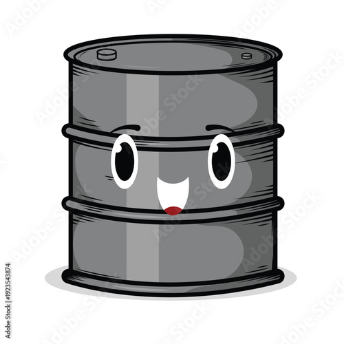 Cute Kawaii Oil Barrel Vector – Pastel Colored Flat Style Industrial Illustration, Hand Drawn Oil Drum Icon for Petroleum Industry, Energy Storage, Fuel Container, and Oil Production Design