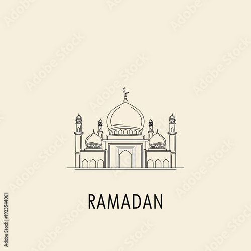 Mosque Illustration with Ramadan Text Below.