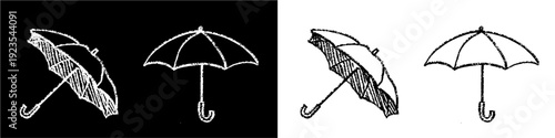 Set editable chalk drawing umbrella vector for weather lessons. Ideal for symbolizing school protection concepts, rainy days, and vintage climate study.