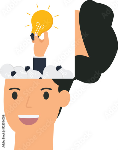 Human head creative thinking light bulb bright solution new concept innovation process business idea mental health flat design problem solving idea generation thinking process