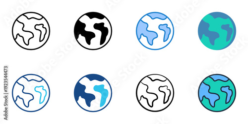 Globe icons set multiple style collection. Editable stroke 

