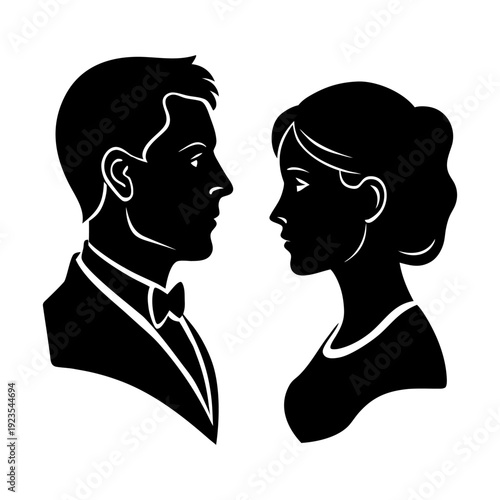 Elegant Male and Female Cameo Portrait Vector Art.