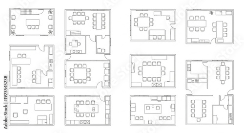 Architectural floor plans showcasing various room layouts and designs for buildings.
