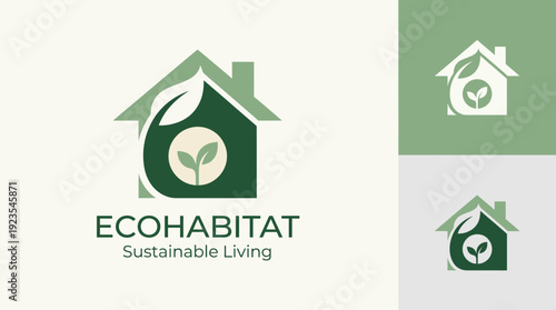 This logo combines a home silhouette with green elements, symbolizing sustainability and eco-friendly living, suitable for brands promoting environmentally conscious lifestyles.