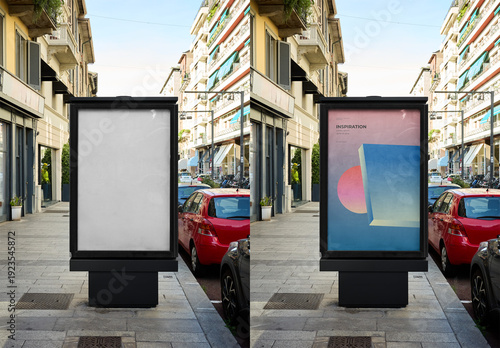 Mockup Of Customized Vertical Sign On Sidewalk