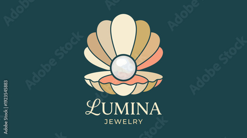 The logo showcases an elegant shell design cradling a pearl, symbolizing luxury and sophistication, ideal for a high-end jewelry brand with an emphasis on beauty and craftsmanship.