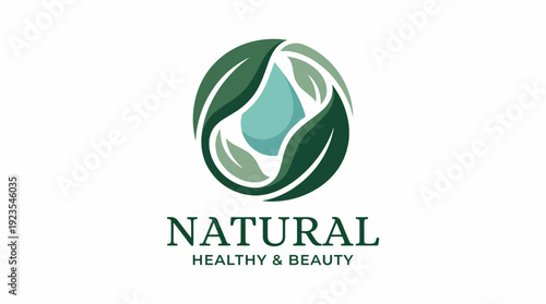 The logo features a unique blend of leaves and water, symbolizing health and beauty through nature, ideal for organic products, capturing freshness and vitality.
