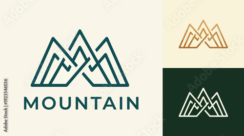 This logo design features abstract mountain peaks, symbolizing adventure, exploration, and the beauty of nature, ideal for outdoor brands or travel companies.