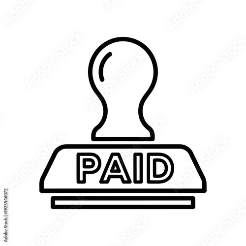 Minimalist black and white paid stamp icon with bold text, ideal for invoices, receipts, and commercial payment confirmation designs.