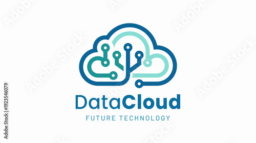 This logo portrays a cloud with intricate circuits, symbolizing cutting-edge technology and innovation in data cloud services, ideal for tech-savvy businesses and startups.