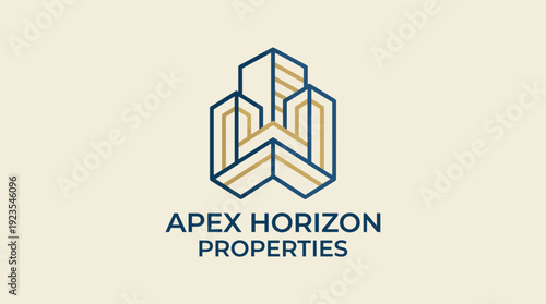 This logo features geometric buildings and a modern feel, perfect for showcasing a real estate or property business with a professional and contemporary identity.