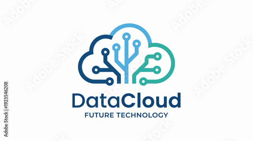 This logo showcases a cloud design embedded with circuit lines, symbolizing data-driven solutions, future technology, and connectivity in the digital landscape.