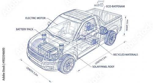 Car Technical Diagram Illustration Detailed View.