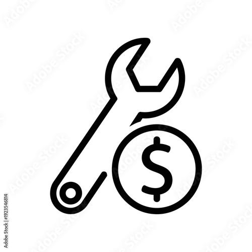 Minimalist black and white vector illustration of a hand with scissors cutting a dollar sign, symbolizing cost reduction, budgeting, and financial management.
