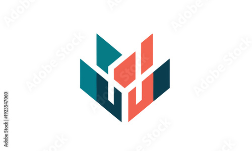 Abstract geometric logo design with a modern, minimalist aesthetic in teal and coral colors
