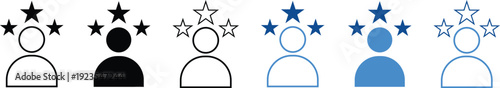 Set of user icons with stars indicating customer experience and feedback.
